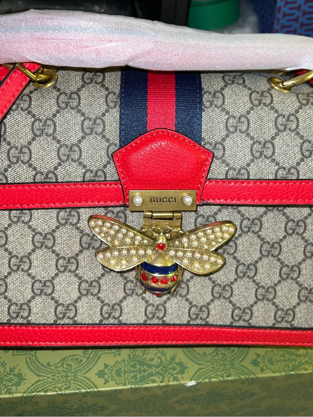 Red Trim Supreme Bee Shoulder Bag